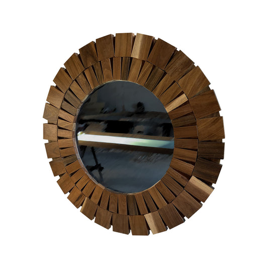 Espejo redondo, vista lateral en fondo blanco.